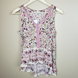 NWT Patrons of Peace Boho Floral Tank Blouse, S